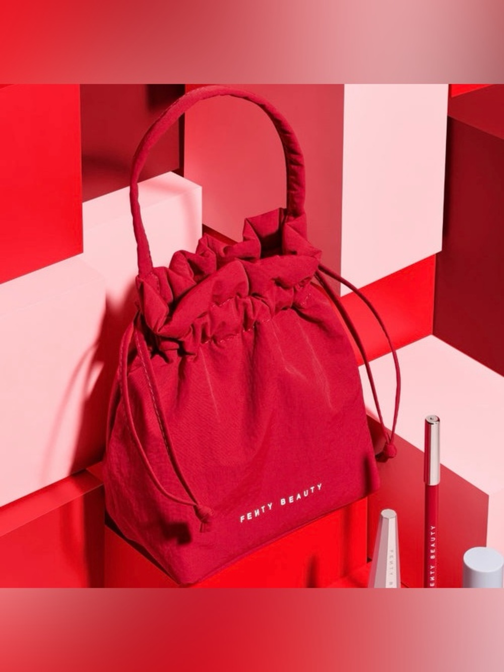 Fenty Beauty Crimson Drawstring Cosmetic Pouch